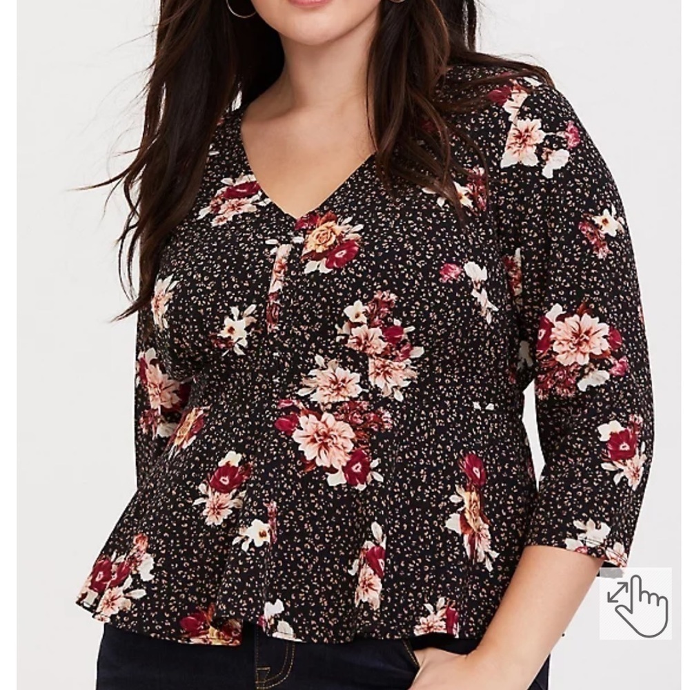 Torrid Black Leopard and Floral Peplum Blouse Top 2